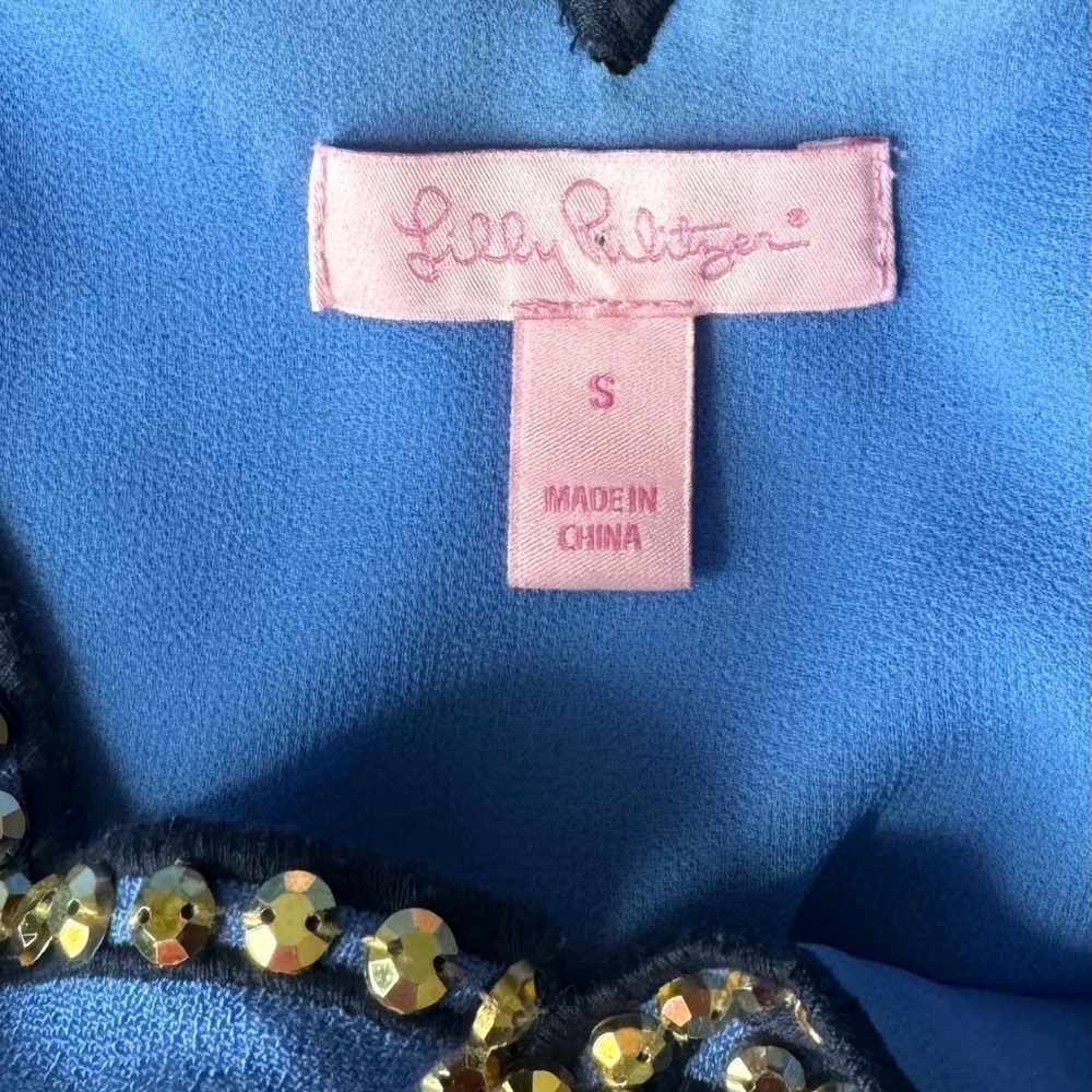 Lilly Pulitzer Owen Beaded Scallop V-Neck Swing Party Dress - Beckon Blue -Small - Picture 10 of 12